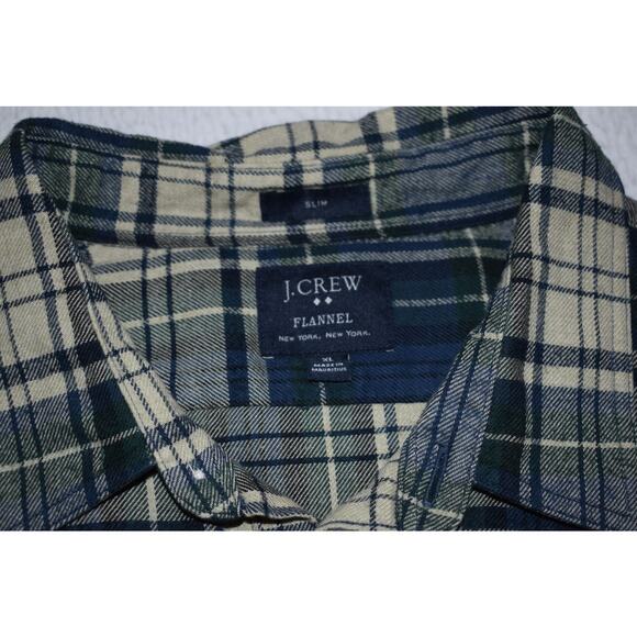 J Crew Flannel Dress Shirt Button Up Mens Size XL Slim Green Blue Plaid Cotton - Picture 6 of 7